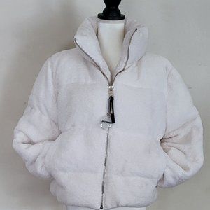 JUCY COUTURE BLACK LABLE FLEECE FUZZY PAFFER JACKET , WHITE  XL